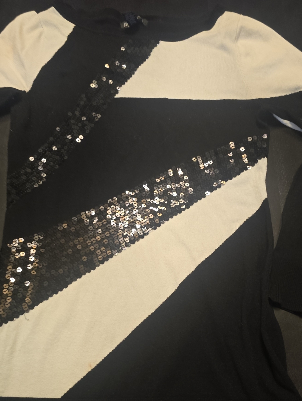 Inc - Women’s Black & White Sequin Diagonal Stripe Top